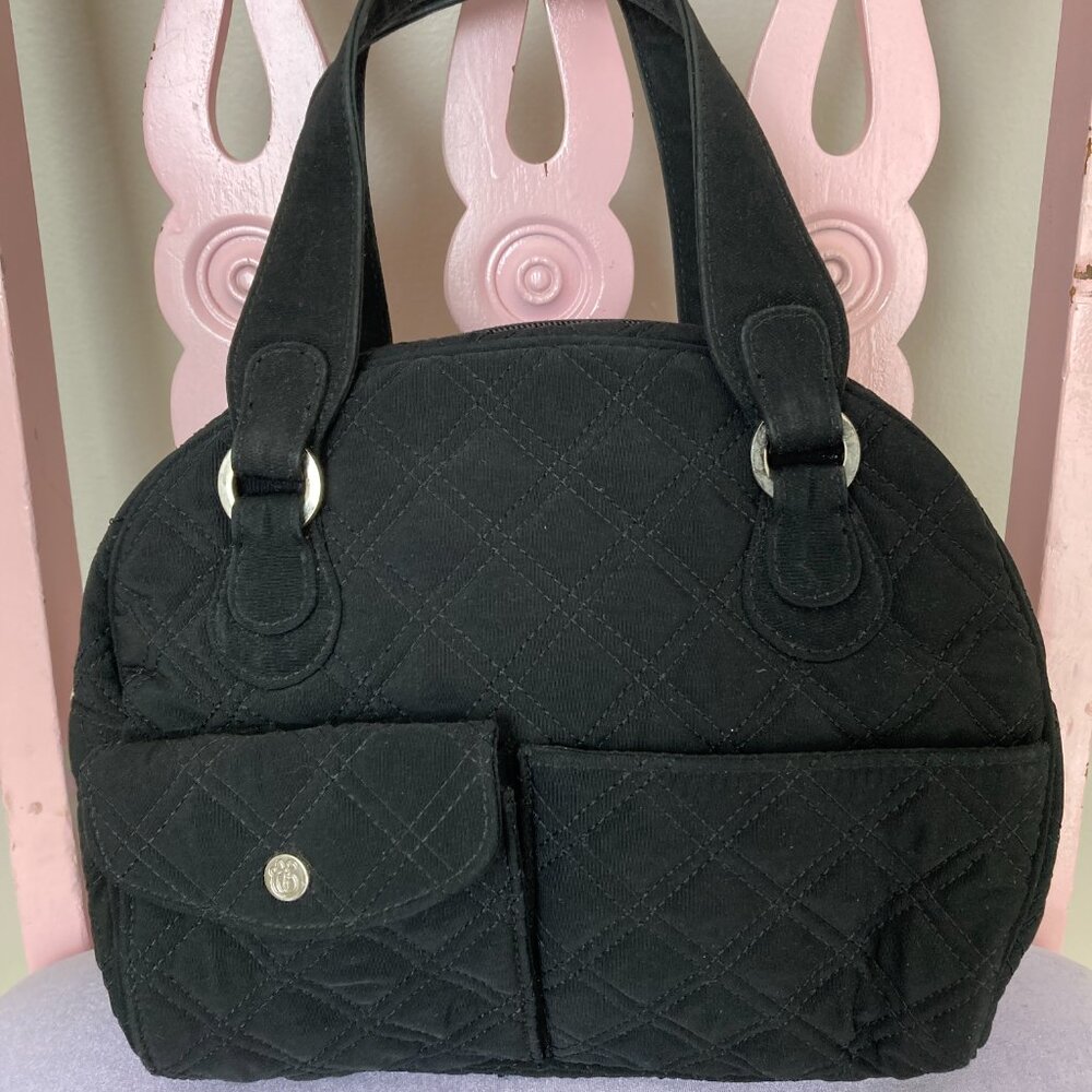 Vintage Vera Bradley Small Black Quilted Microfiber Satchel/Tote - Picture 2 of 7